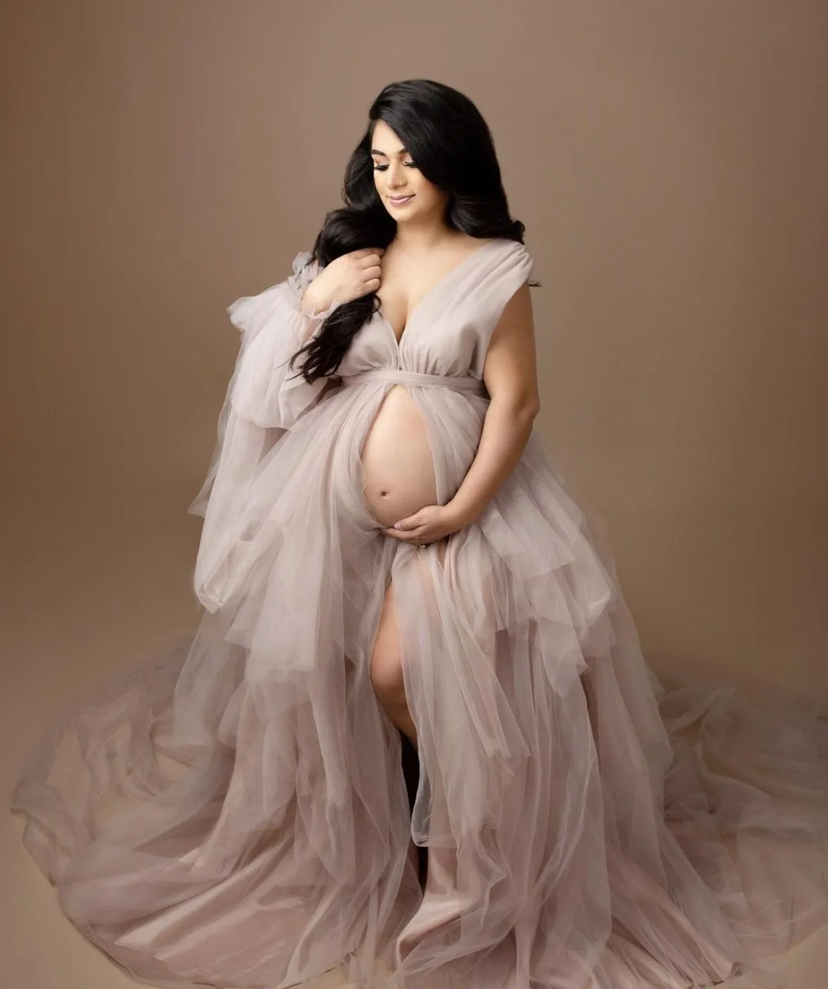 elegant maternity dresses Serena Maternity Cotton Dress in Black main image 1