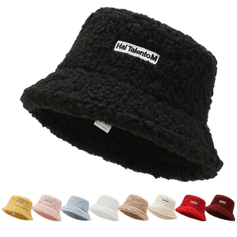 Berets Autumn And Winter Fisherman Hat Lamb Plush Soft Warm Bucket Panama Casual Qomen Flat Bob GorrosBerets