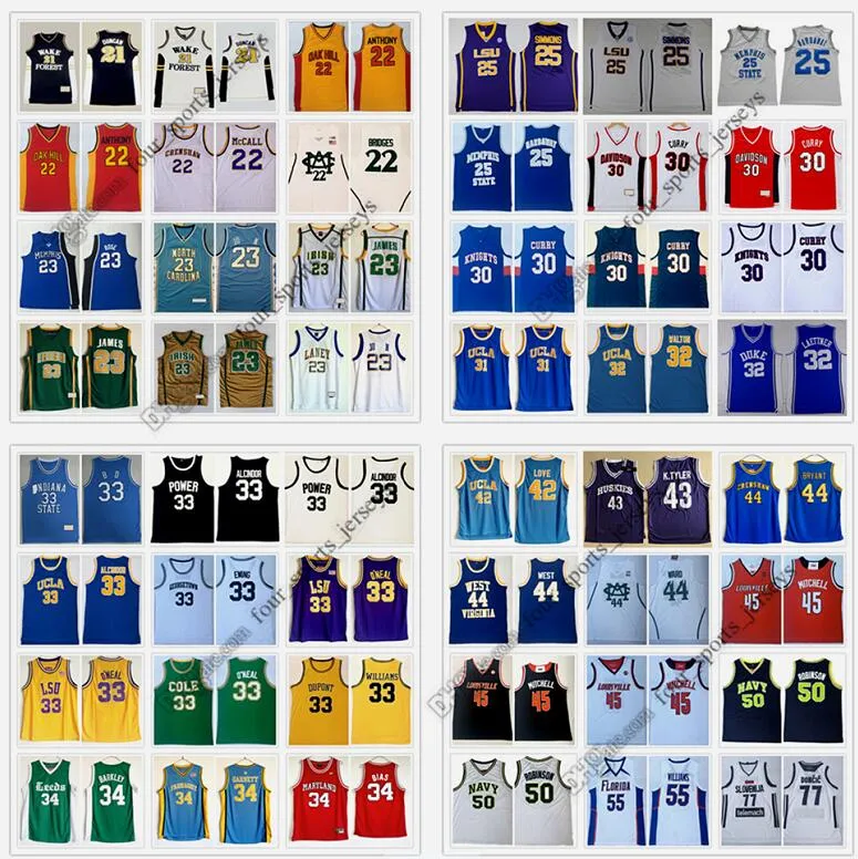 Maglia da basket NCAA Sexton Ball Iverson Adebayo Paul Wade Allen Ball Iverson Webber Laettner Fredette Jabbar Walton Johnson Hill Durant Bird Alcindor