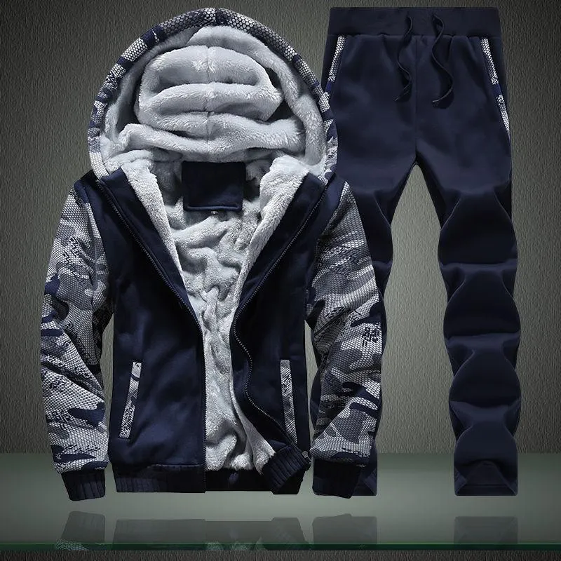 Men's Tracksuits Winter Hoodie Sets Mens Fashion Fleece Camouflage Hoodies 2022 Brand Pants Casual Jogger Suit Tracksuit Sweatshirt Men Pull