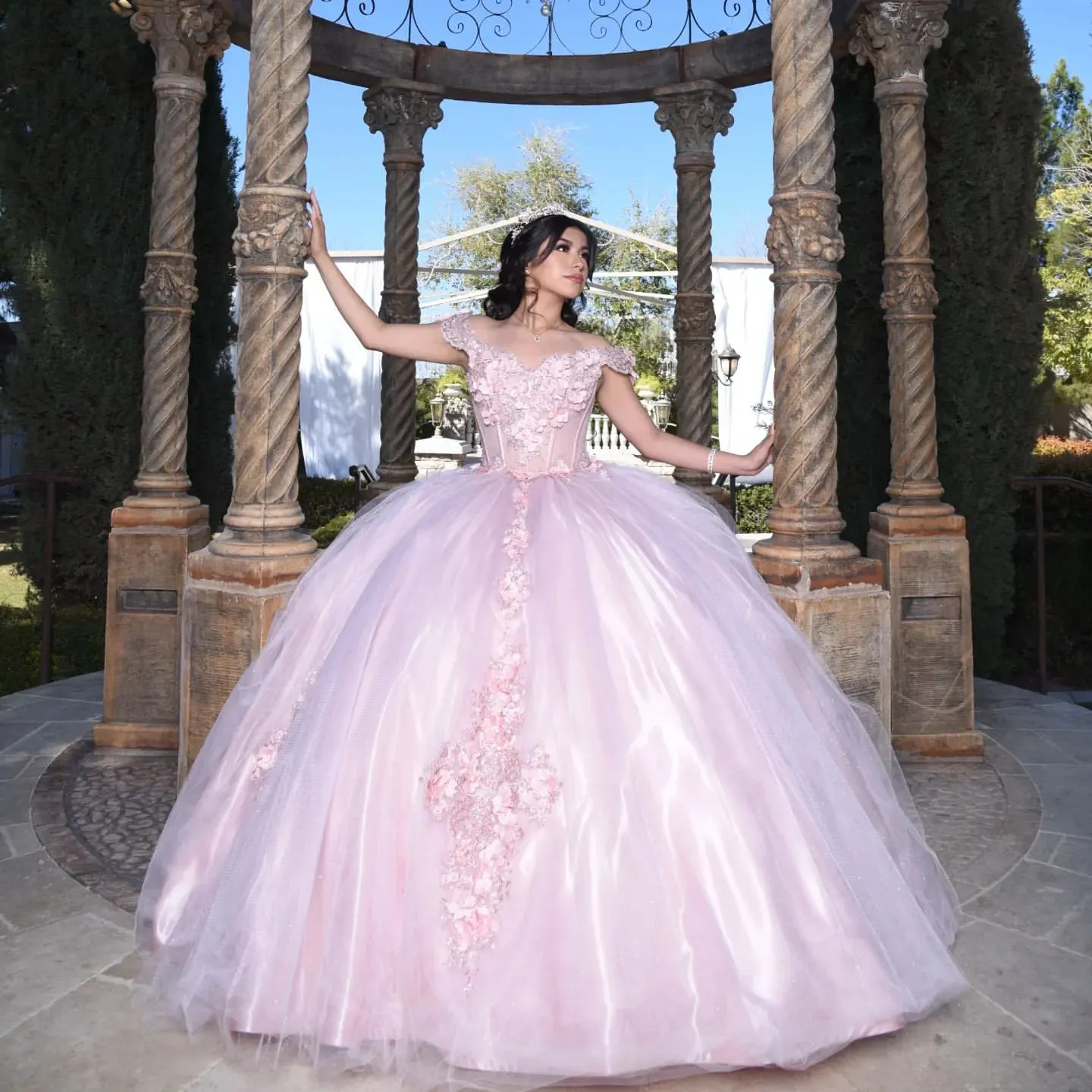 pink puffy quinceanera dresses Blush Plus Size Gown peach quinceanera dresses with Beaded Layered Tulle Ruffles and Floor Length