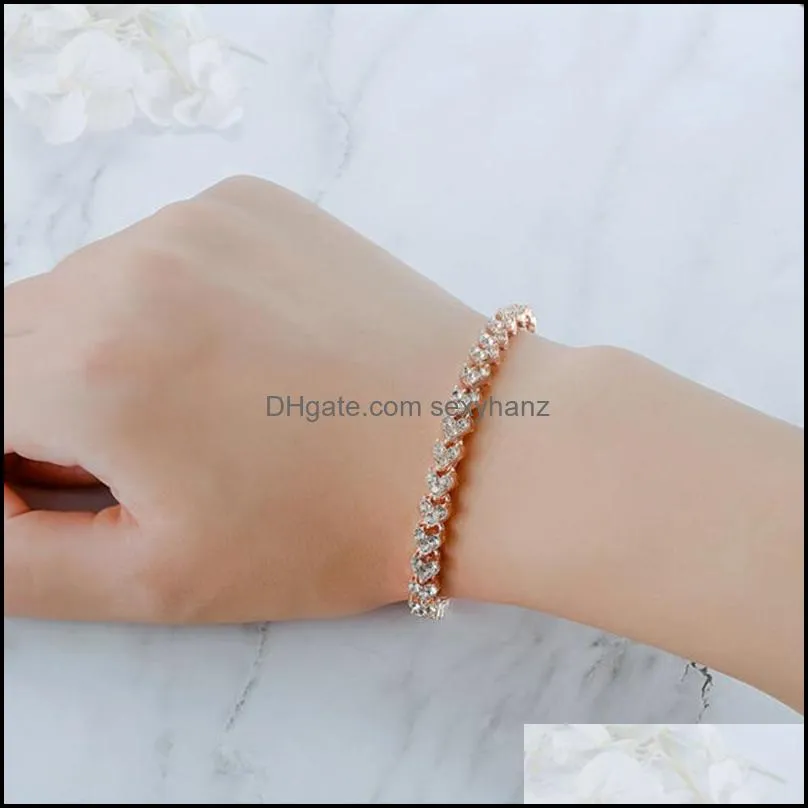 rome crystal zircon heart bracelets beads tennis bracelet bangle 3 colors chain bride bracelet for women/men party jewelry gift