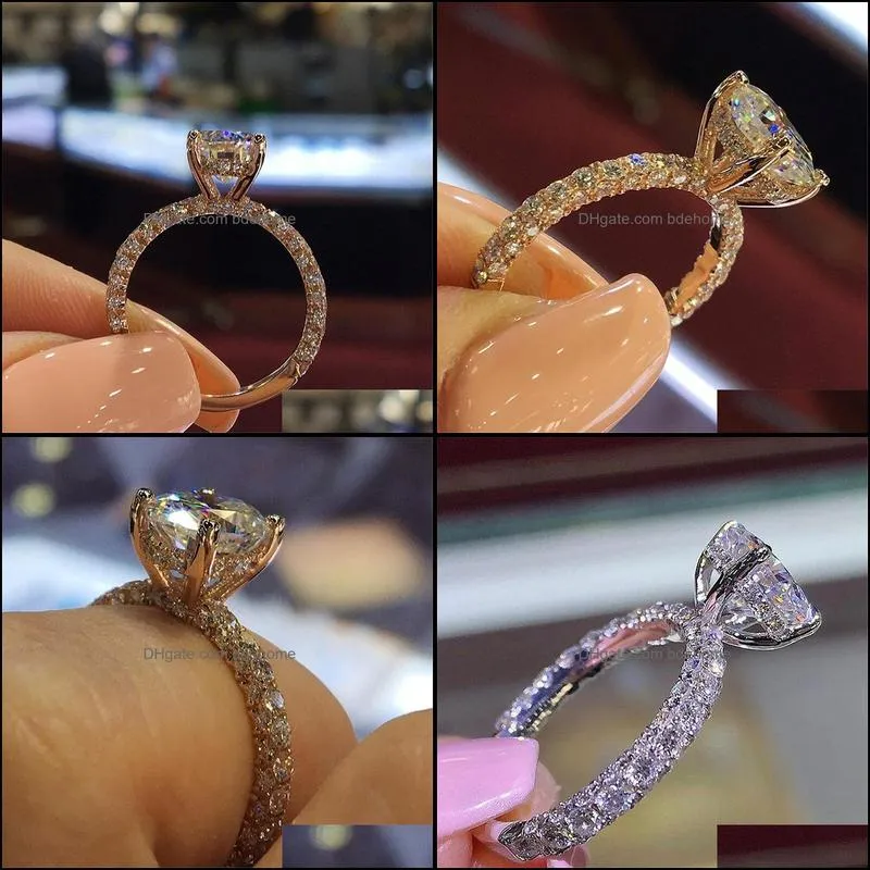 Fashion Beautiful Silver Crystal Zircon Ring Size 5/6/7/8/9/10 Engagement Wedding Band Rings High Quality for Bride Women