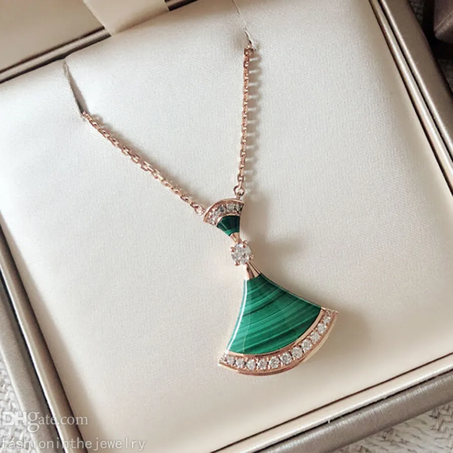 Jewelry divas dream Necklaces designers Fan shape necklace diamonds White pink Green Chalcedony small skirt female elegant jewelry for women valentine's day