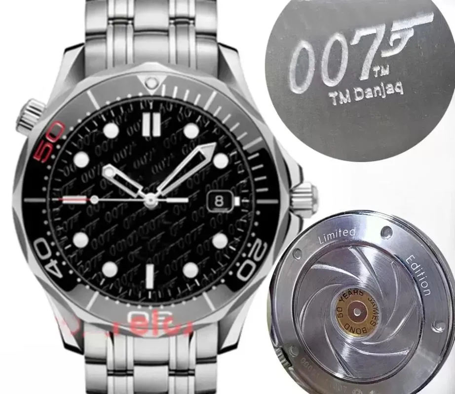 Polshorloges luxe mannen horloges waterdichte saffier kristal 007 roestvrij staal automatisch mechanisch sweep beweging mannetje