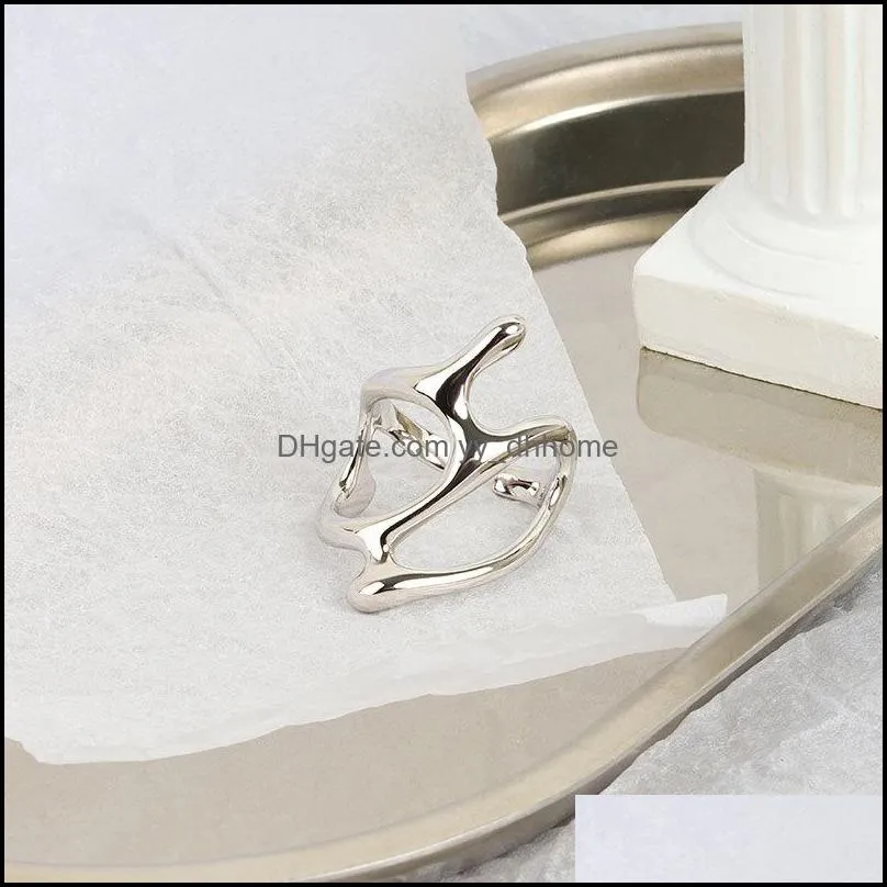 925 Sterling Silver Korean Narrow Vintage Ring Female Simple Handmade Opening Gold Hollow Finger Jewelry Couple