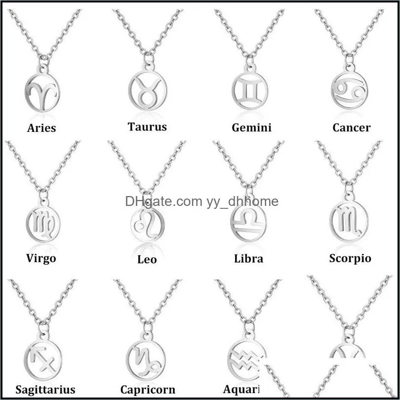 1PC Zodiac Pendant Necklace Constellation Sign Silver Chain For Women 12 Constellations Necklaces Jewelry Gift Wholesale