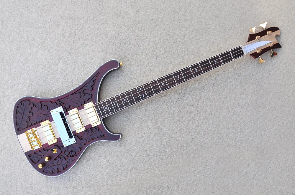 DHgate.com:4-String Electric Bass Guitar, Dark Brown, Gold