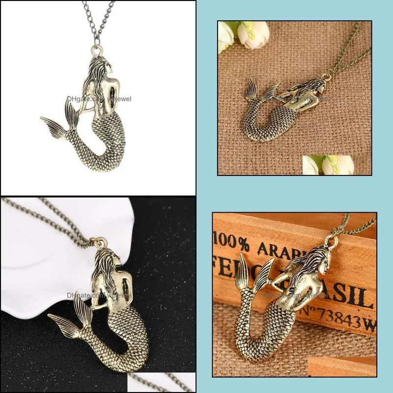 mermaid pendant necklace bronze chain necklaces vipjewel