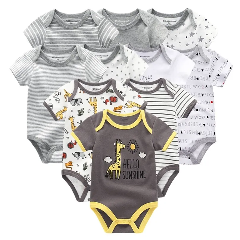 Baby pojke kläder set bomull född unisex tecknad solid baby flicka kläder kort ärm jumpsuit tryck ropa bebe lj201223