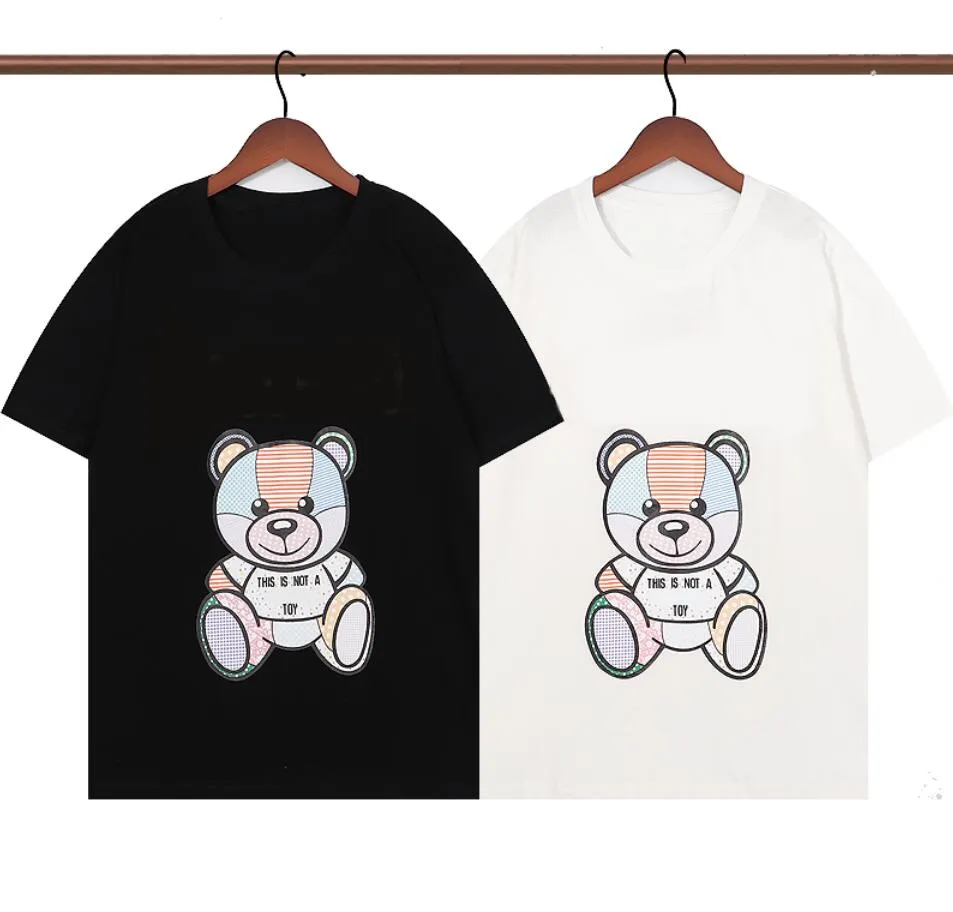 22SS Projektantki dla mężczyzn dla mężczyzn kobiety swobodne koszulki letnie koszulki z niedźwiedziem wzorem modne mężczyźni kobiety top ubranie białe czarne