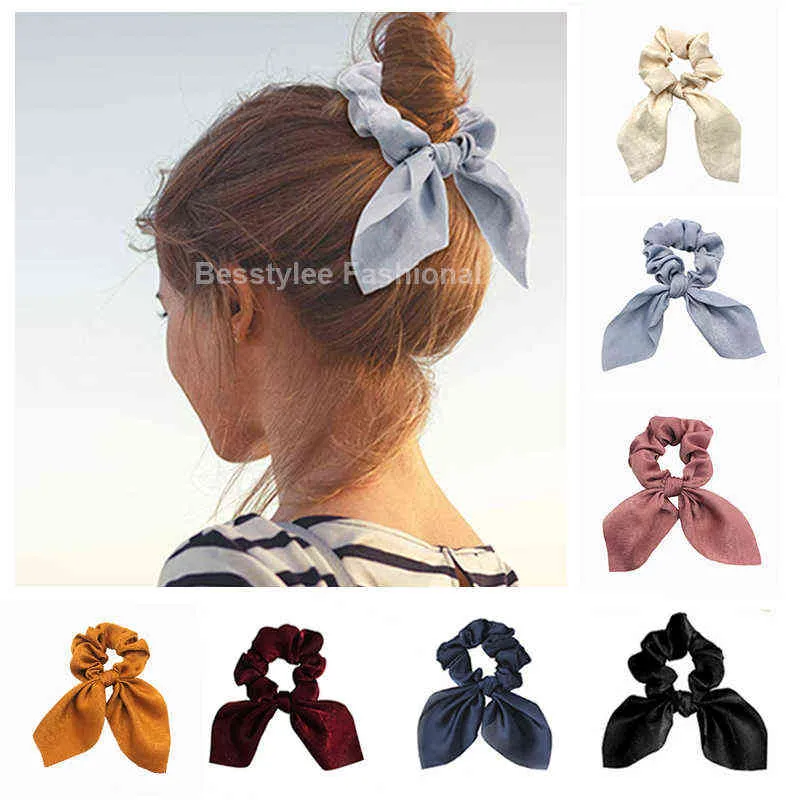 Modische einfarbige Schleife, Scrunchie, Chiffon-Seil, Pferdeschwanz-Halter, elastische Bänder, Krawatten, Kopfwickel, Haarschmuck AA220323