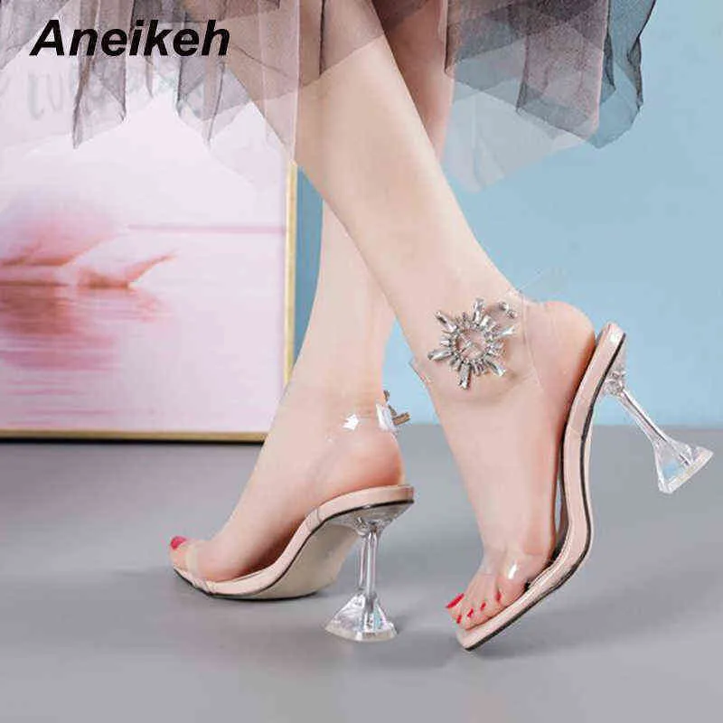 Sandals Aneikeh 2022 Summer Fashion Rhinestone Clear Pvc Transparent Sandals Women Shoes Peep Toe Spike Heels High 41 42 220121