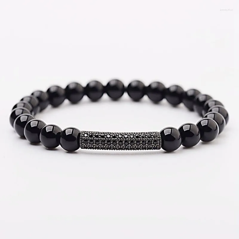 Beaded Strands Amader 2022 Classic Black Micro Pave CZ Copper Long Tubes Bracelets&Bangles Natural Shining Stone Bracelet Men AB717 Kent22