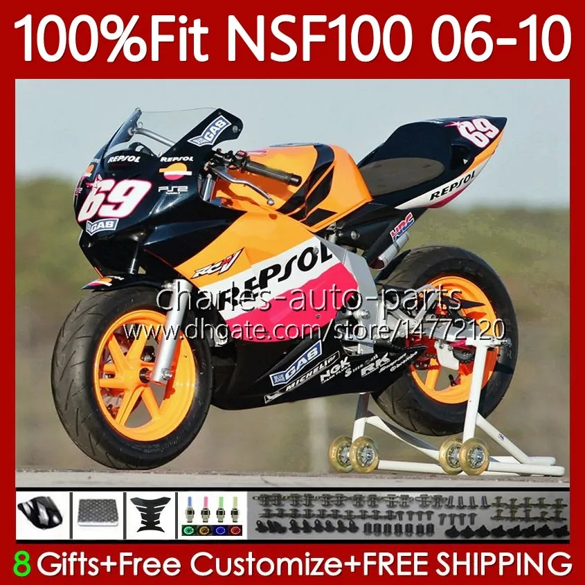 Rennverkleidung für HONDA Fiberglas NSF100 NSF-100 Repsol Orange NSF 100 2006 2007 2008 2009 2010 Karosserie 116No.95 NS-F100 06 07 08 09 10 Spritzguss-Glasfaserkörper