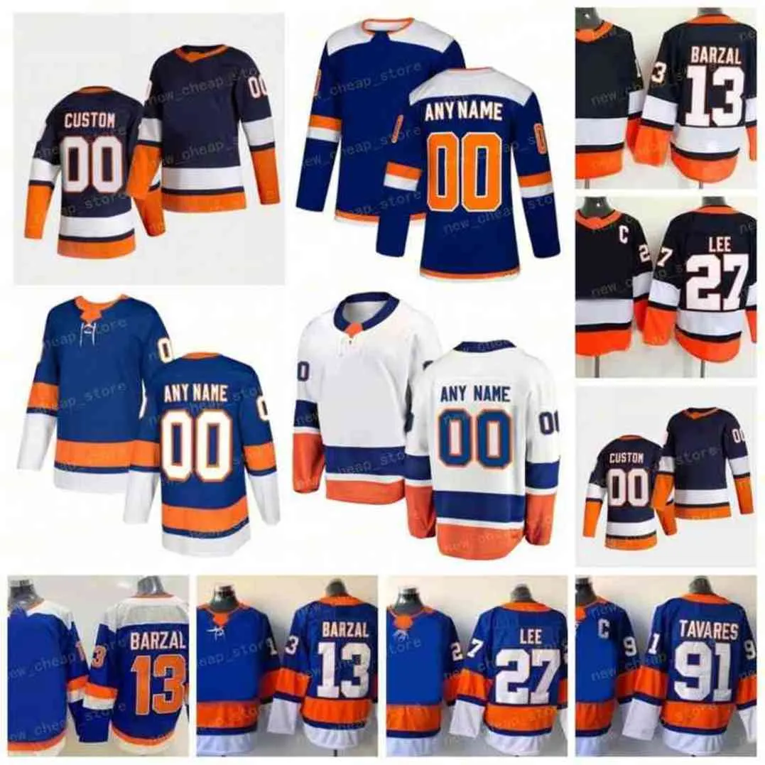 Пользовательские обратные ретро новый мужчина 13 Mathew Barzal Jersey Hokkey Hokkey 27 Anders Lee 22 Mike Potvin 31 Билли Смит 5 Денис Потвин 91 Джон Таварес Пустые Винтажные Мужчины