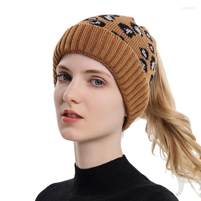 Mütze/Skull Caps Mode Herbst und Winter warmer Ohrschutz Leopard Strick Frauenhut Davi22