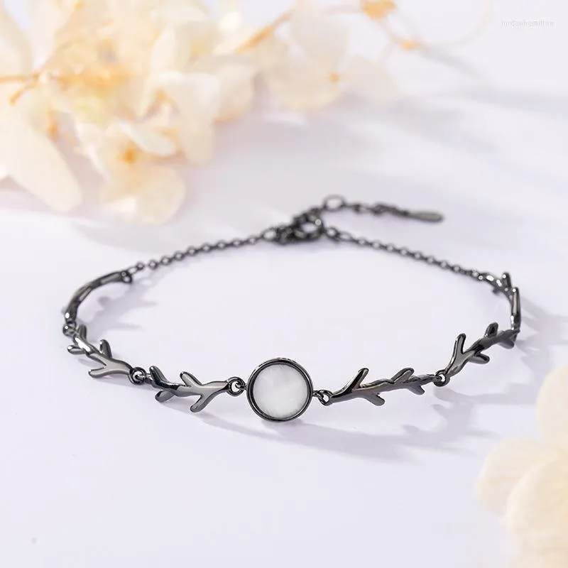 Moonlight Forest Tree Branch Opal Bracelet Simple Women's Semi Gem Black Trendy Cocktail Party Jewelry Link Chain