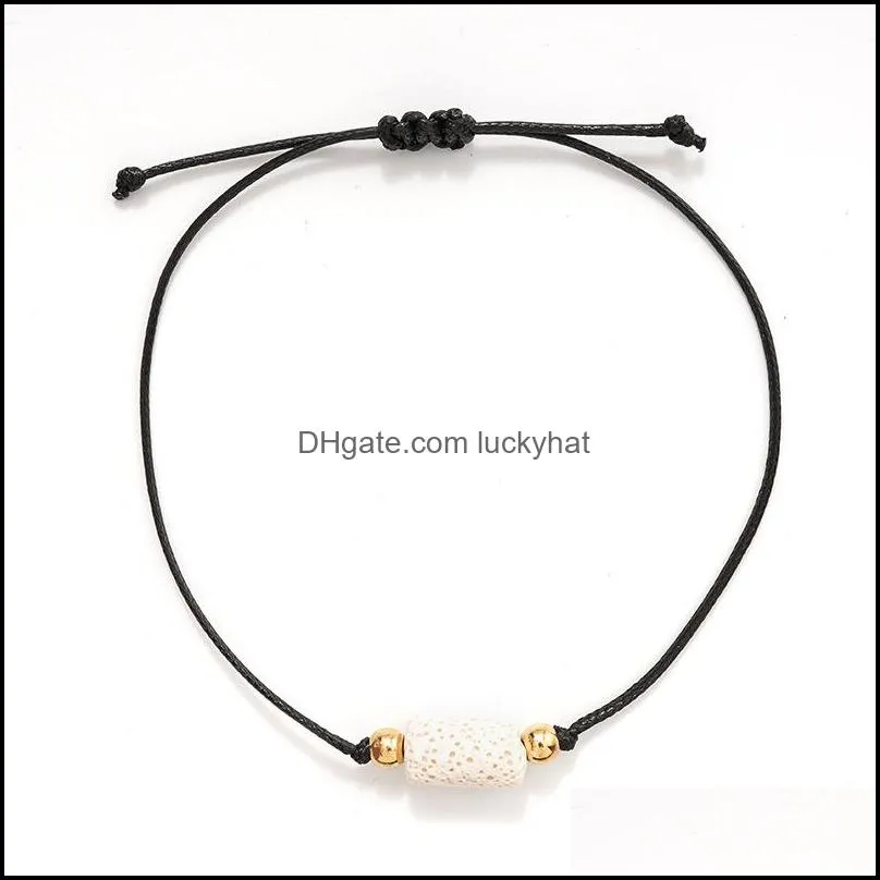 cylindrical white black lava stone bead weave perfume bracelet aromatherapy essential oil diffuser bracelet for women men jewelry