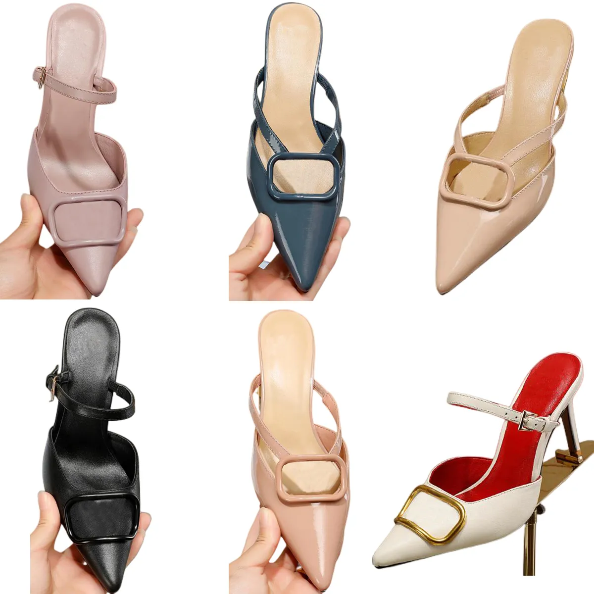 Роскошные женские туфли на высоком каблуке, 100% кожа, классические тапочки, дизайнерские металлические ремни с пряжкой на шпильке, сексуальные женские туфли, размер 35-42, с коробкой