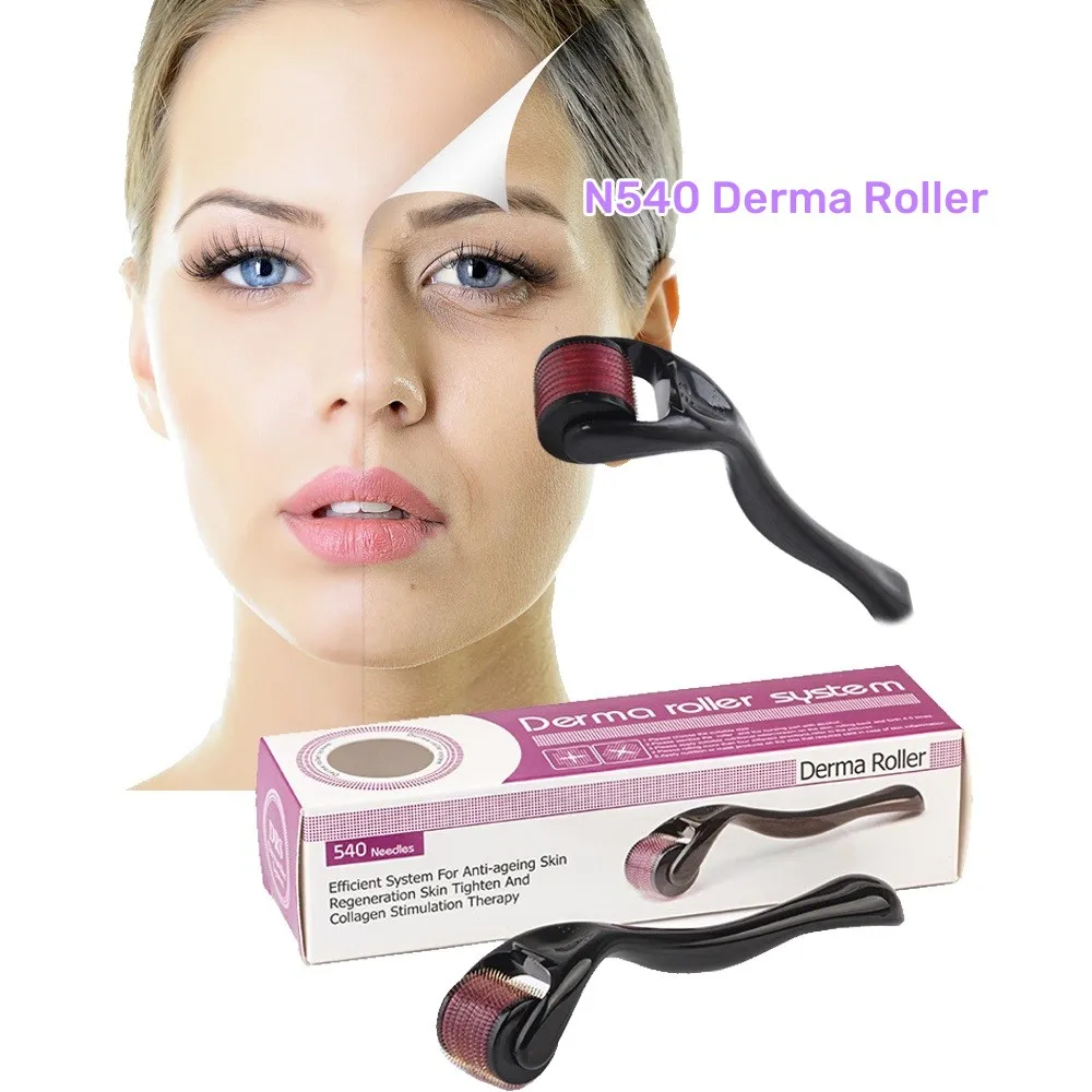 540 Titanium Derma Roller Barbe Croissance Soins de la peau du visage Outils de traitement Soins de la peau du visage Cheveux Barbe Microneedle 0,25 mm Instrument de beauté cosmétique pour une utilisation en salon à domicile