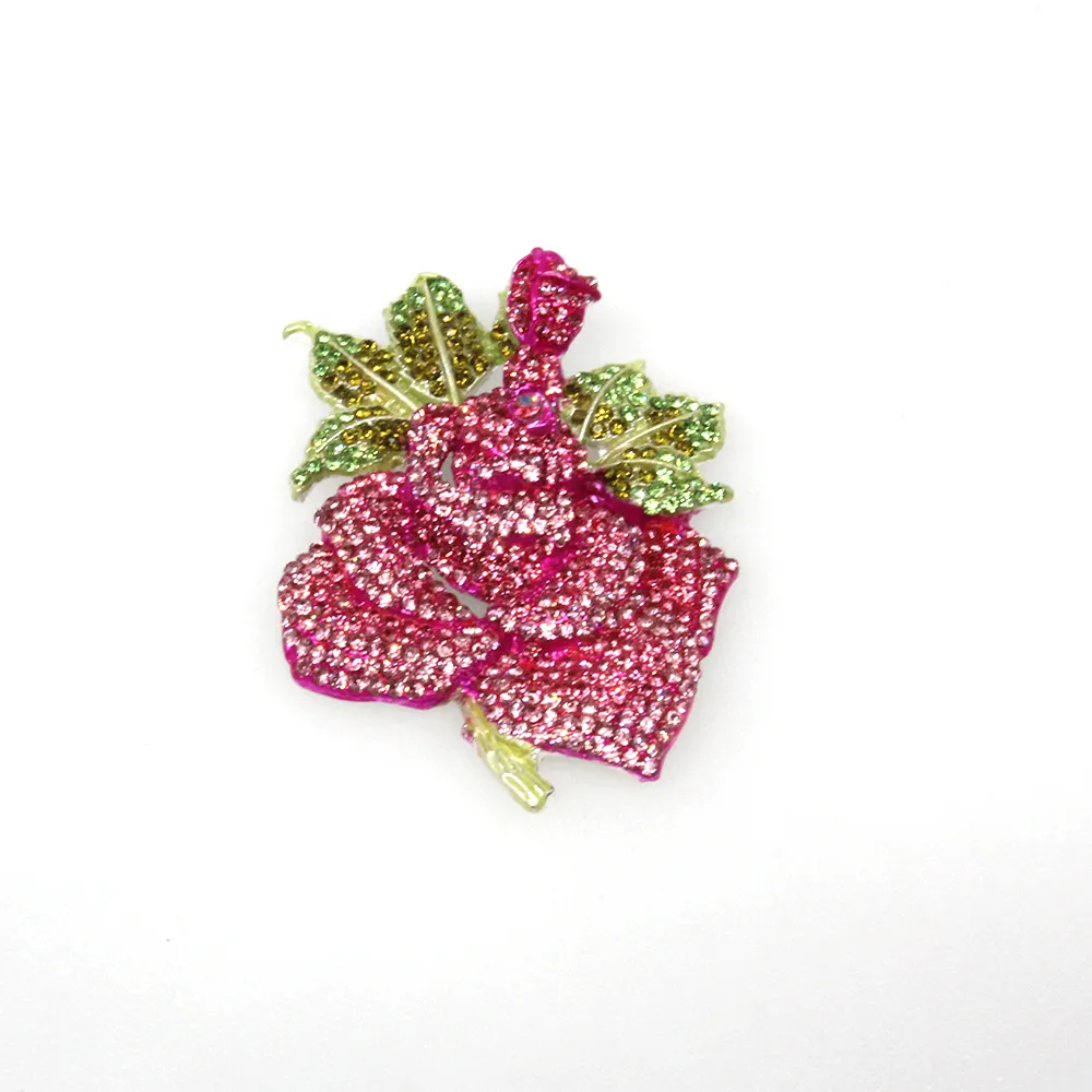 50st/Lot 60mm Vacker lyxblomning Rose Flower Brosches Pink Green Rhinestone Emamel Pin Brosch för damer Mens Suit