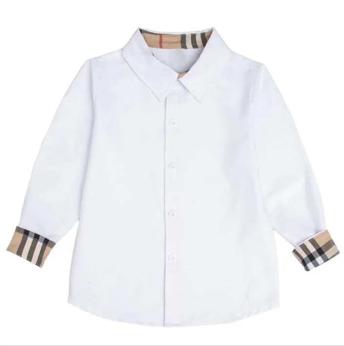 Grands garçons blanc chemises décontractées coton enfants à carreaux à manches longues chemise printemps automne enfants col rabattu chemise enfant hauts 3-12 ans