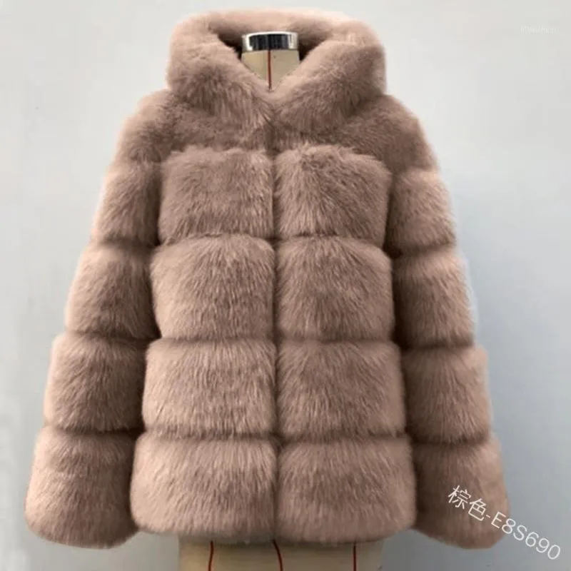 Mezclas de lana para mujer, abrigo de imitación de piel DH 2022, chaquetas de moda cálidas integradas con capucha para otoño e invierno, talla grande