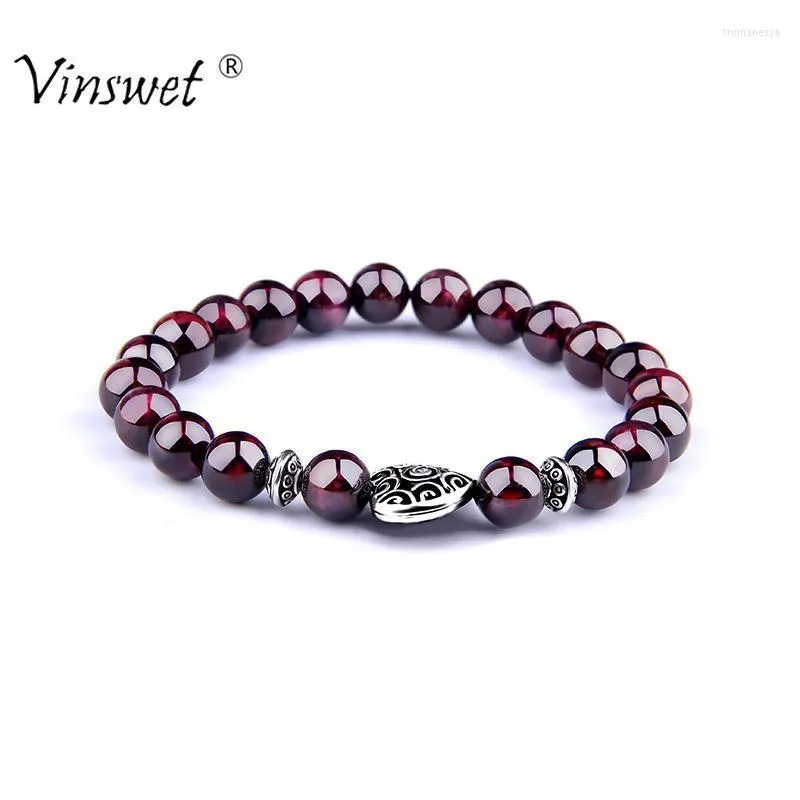 Fili di perline Pietra Naturale Granato Perline Braccialetto Femme Vino Rosso Filo Uomini Gioielli Donne Fascino Pulseras Mujer Regalo Trum22