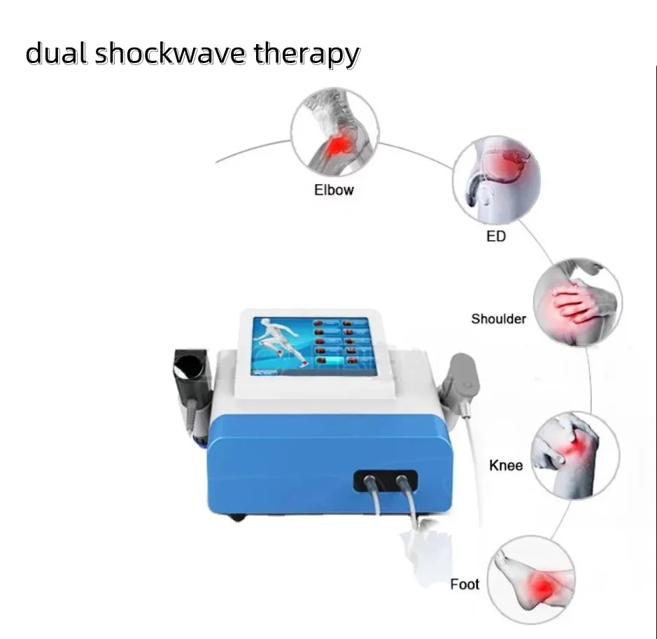 Portable 2 i 1 dubbel chockvågterapimaskin Andra hälsovårdsartiklar Chockvåg Radiell behandling och lindra muskelvärk fysioterapi extrakorporeal massager