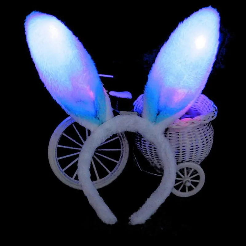 LED Light Flashing Fluffy Rabbit Ears Headband Sequins Headdress Bunny ...