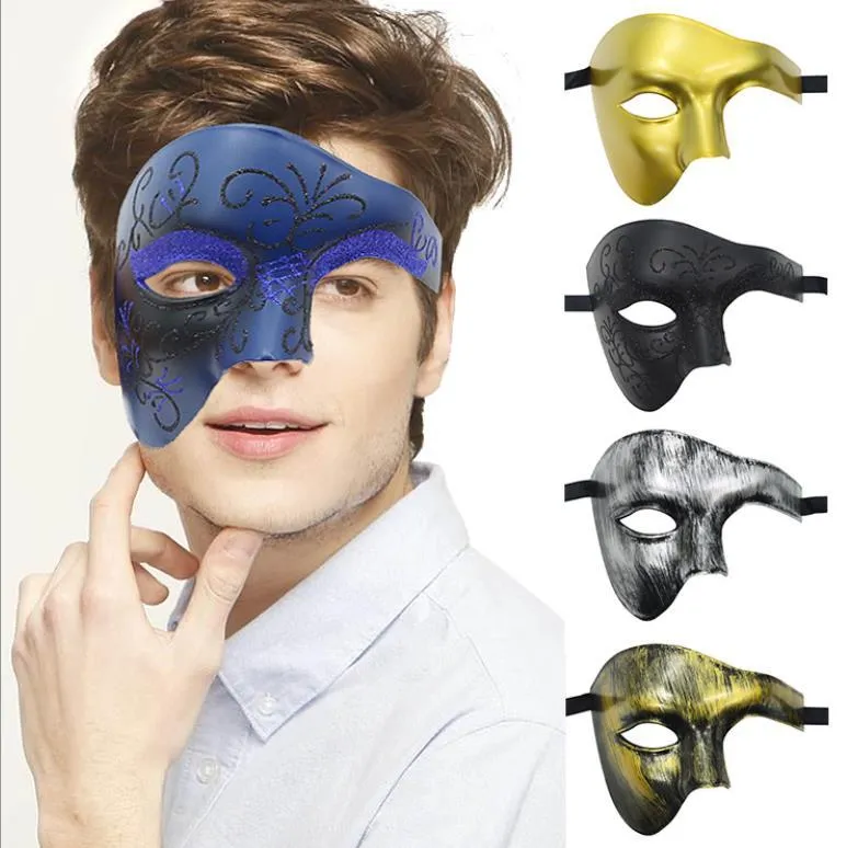 Mens Masquerade Maske Opera Vintage Phantom Bir Gözlü Yarım Yüz Kostüm Venedik Partisi Noel Cadılar Bayramı Karnavalı Mardi Gras Ball Props