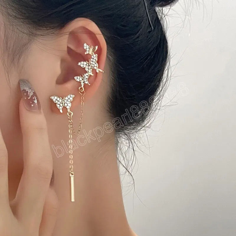 Orecchini a clip per polsini dell'orecchio Farfalla di cristallo con strass di moda senza gioielli scintillanti per orecchini piercing