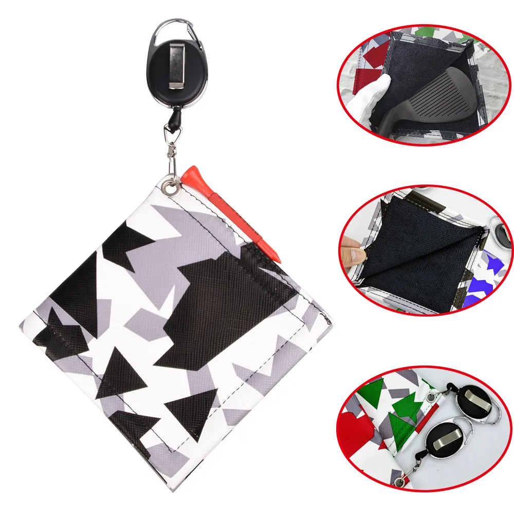 Golf Club handdoek Camouflage Golf Sporthanddoek met Carabiner-clip Easy-Pull Hanging Buckle Golf Cleaning Doek