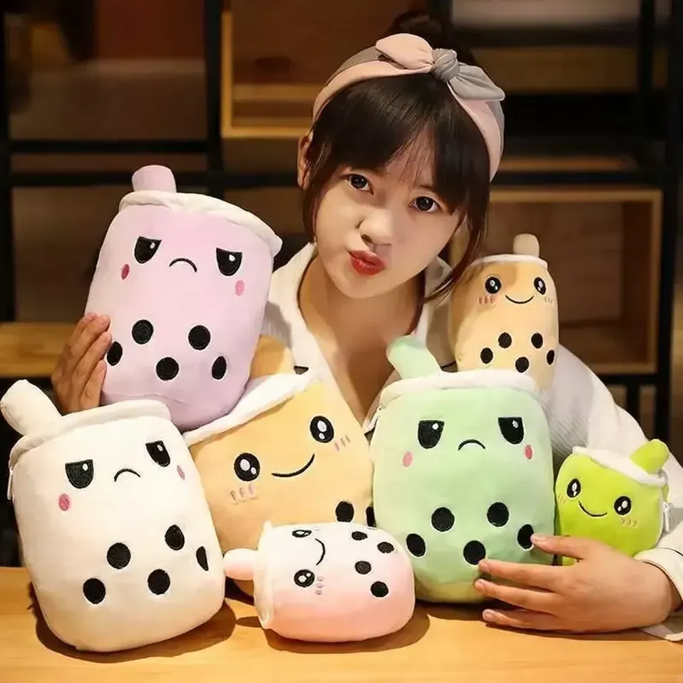 Kawaii Reversible Boba Plush Toys Double-sided Bubble Tea Soft Doll Stuffed Two-sided Boba Milk Tea Toy Xmas Gifts for Kids FY7767 sxjul24