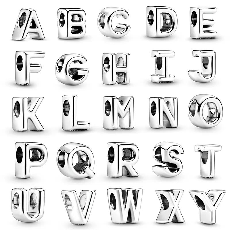 Nuovo popolare 925 Sterling Silver 26 English Alphabet Charm Perle adatte per la collana Bracciale Pandora originale Accessori per gioielli Regali