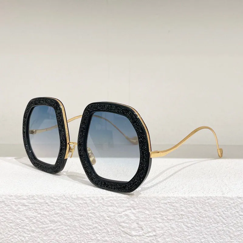 Óculos de sol da década de 66 Óculos de sol de marca Designer mulher Metal Temple Elements Armação redonda enfeitada Sson Anti-uv400 Óculos de moda