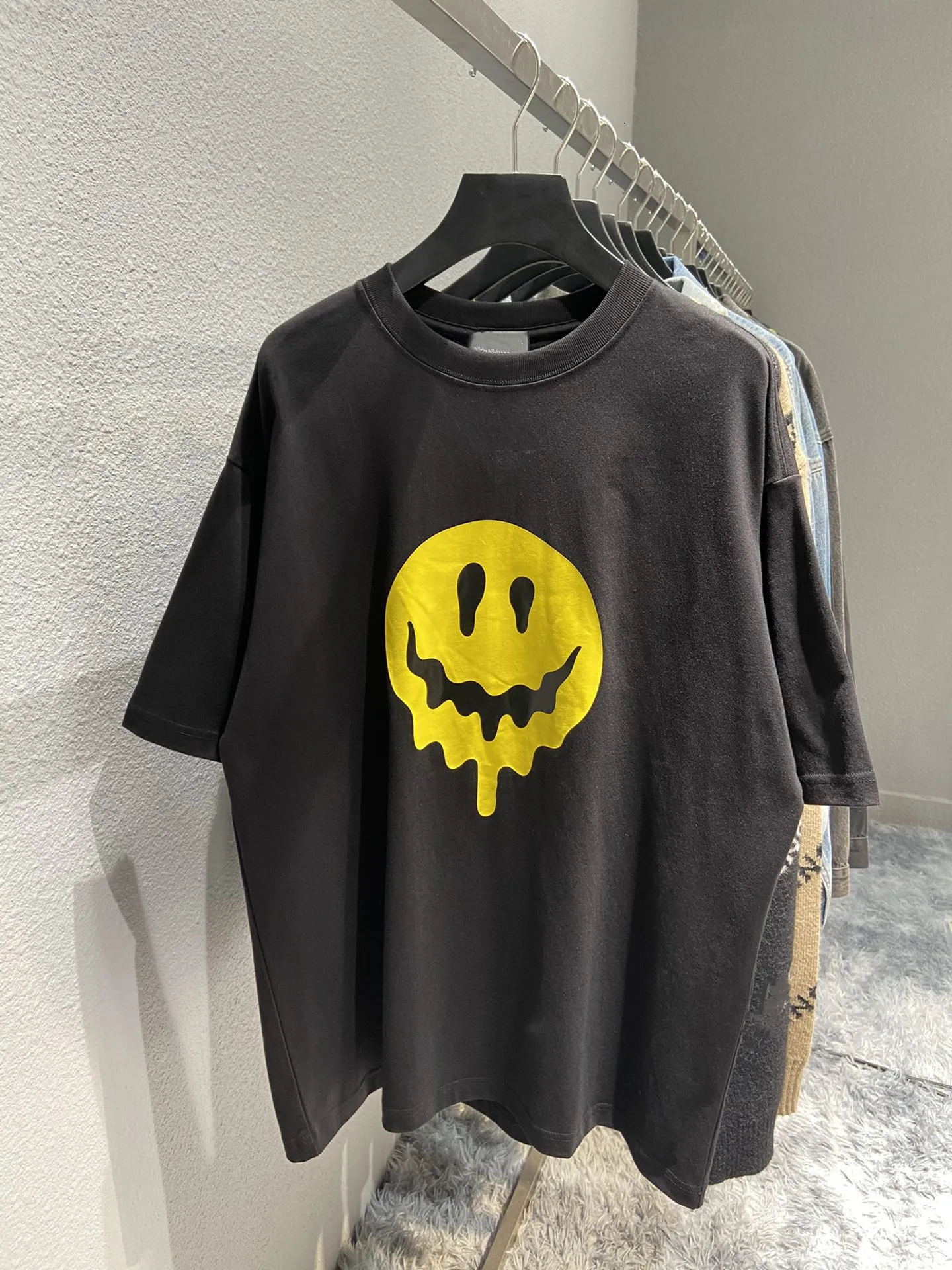 Women's T-Shirt designer Spring and summer high version b family dissolved smiling face back embroidered Skull Gloves head round neck loose