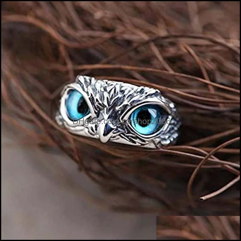 Fashion Owl Ring Eyes Silver Color Men Women Engagement Wedding Rings Jewelry Gift Resizable