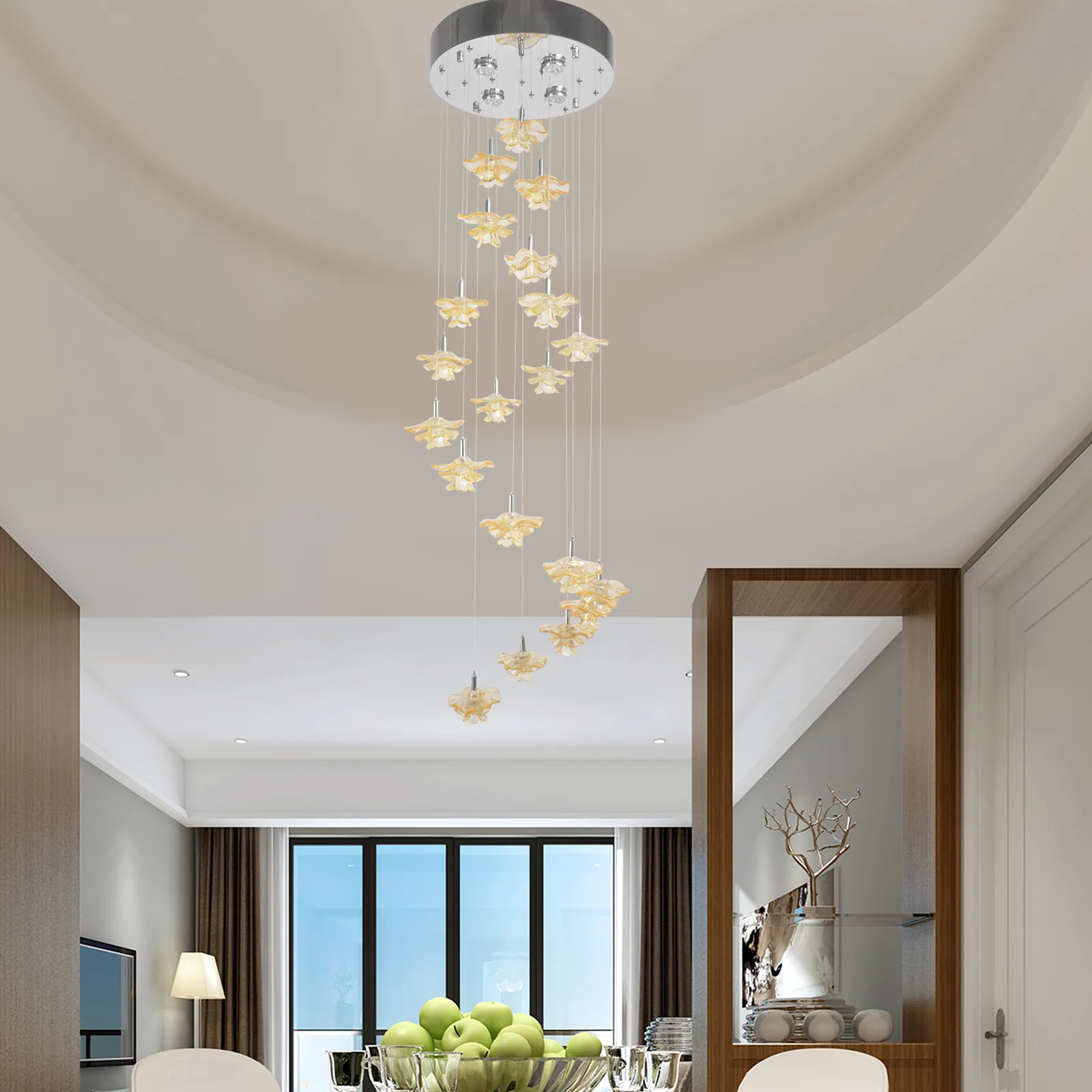 Lampada del soffitto Ruotare illuminazione per interni Light Home Chandelier Gold Flower Forme Ciondo