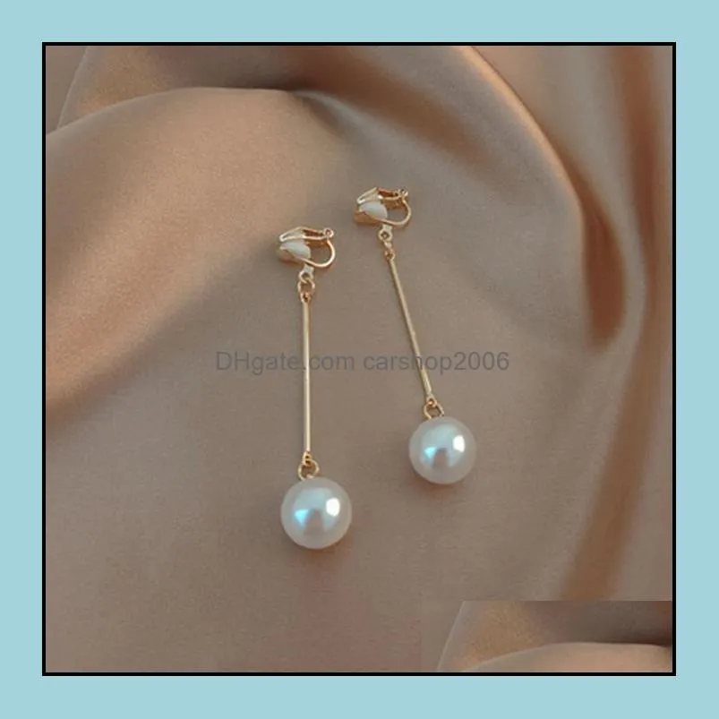 korea style fashion earring non piercing female models long imitation pearl no ear hole jewelry women earrings