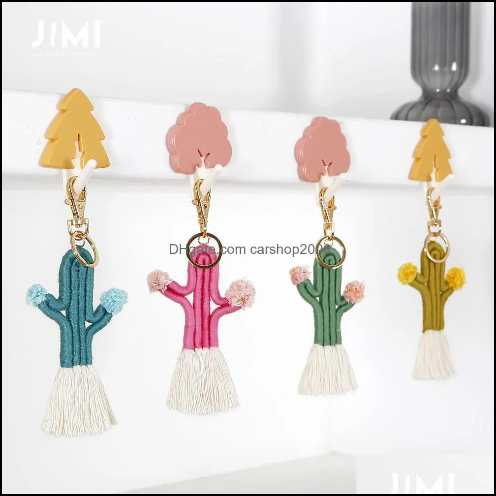 ups hand woven cactus key chain accessories pendant bohemian botanical flower tassel bag pendant female