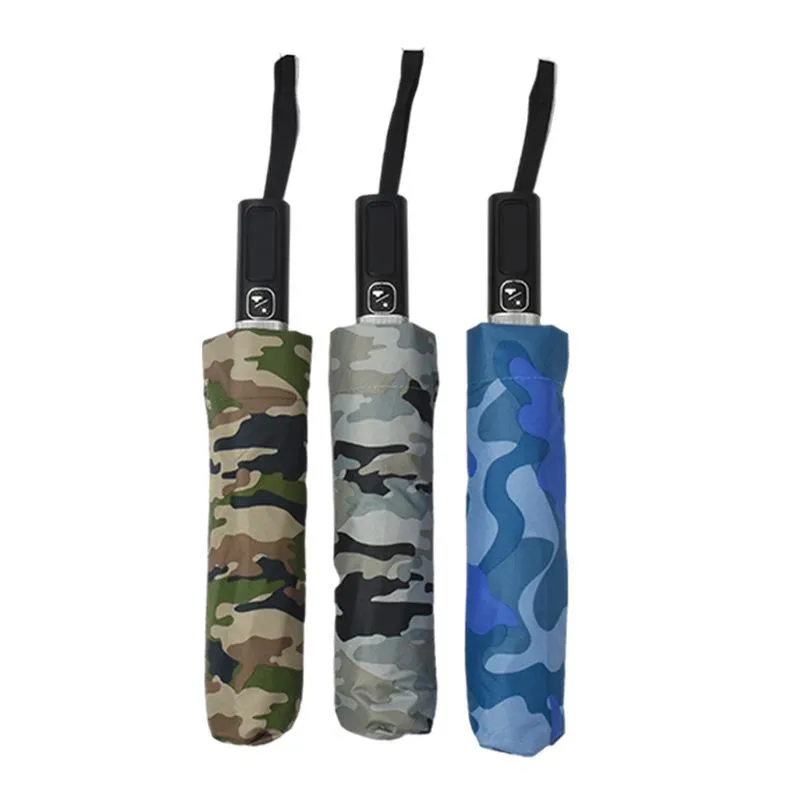 Camouflage Automatic Folding Rain Umbrella Anti UV Travel Backpack Sun Umbrellas Portable Car Strong Windproof Parasol 10 Ribs Black Coating HY0400