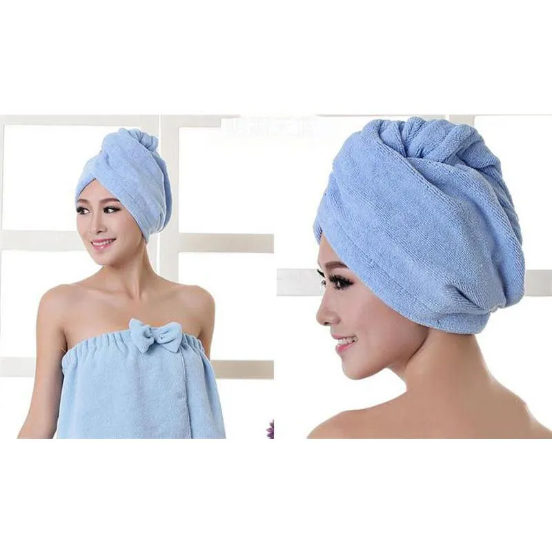 Hair Turban Towel Women Super Absorbent Shower Cap Quick-drying Microfiber Dry Bathroom Hairs Cotton 60*25cm