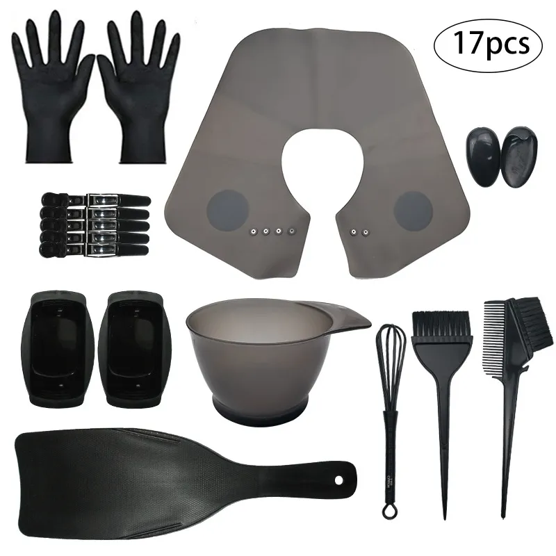 Ensemble d'outils de teinture pour cheveux, Kit de coiffure pour Salon de coiffure, bonnet de douche jetable, bol de teinture, peigne, outils de coloration à domicile, 17 pièces/ensemble, W220324