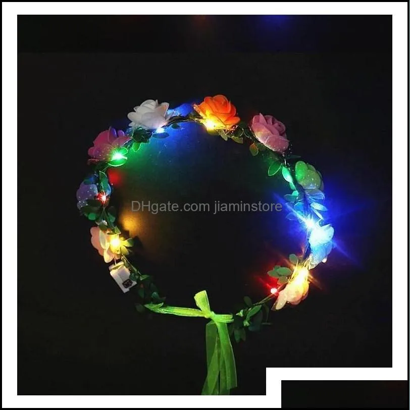 Flashing Led Hairbands Strings Scrunchie Glow Flower Crown Headbands Light Party Rave Floral Hair Garland Luminous Hand Decorative