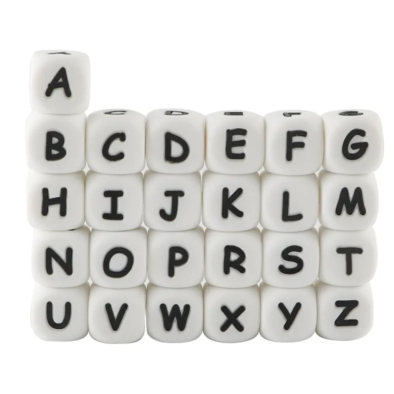 Kovict 100 Stück Alphabet Englische Silikon-Buchstabenperlen 12 mm Baby-Beißring-Zubehör für personalisierte Schnuller-Clips, Zahnspielzeug 220815