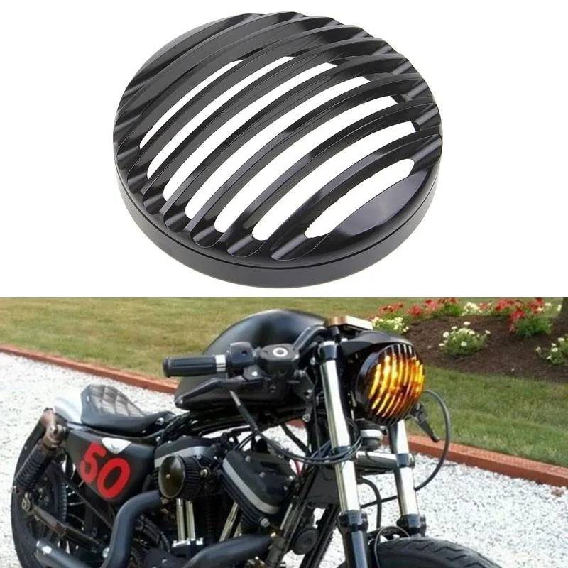 HOODS HOT ZWART 5 3/4 "Aluminium Motorfiets Koplamp Grill Cover voor 2004-2014 Harley Sportster XL 883 1200