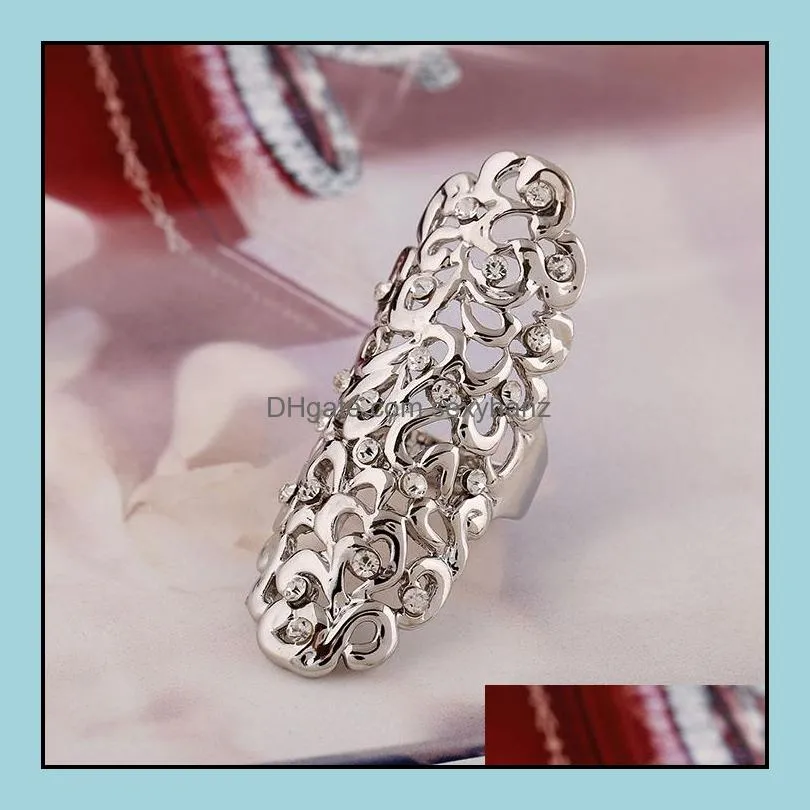 new exquisite cute retro cz diamond rings hollow carved rings gold/silver ring finger nail rings - 0032wr