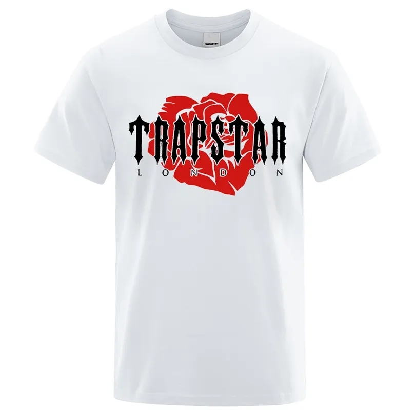 로즈 플라워 디자인 트랩 스타 런던 인쇄 남자 Tshirts 여름면 티셔츠 셔츠 대형 탑 스트리트 고품질 에드 셔츠 220707